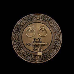 农村大门锁家用通用型新中式仿古圆形别墅大门铜把手门锁插销复古