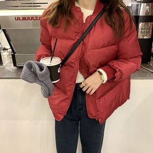 2025超火酒红色上衣红色羽绒棉服外套女秋冬2026年新款过年衣服小