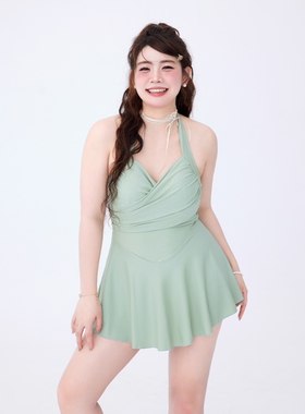 泳衣女款胖mm高级感挂脖连体微胖女孩显瘦遮肚子裙式女士大码性感