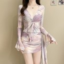 绝美泳衣女2025新款 四件套高级感保守遮肚显瘦带钢托 分体裙式 长袖