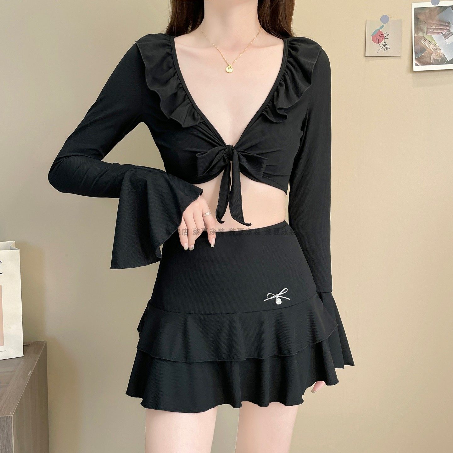 女士泳衣2026新款分体长袖高腰四件套黑色遮肉显瘦高级感温泉泳装,运动/瑜伽/健身/球迷用品,分体泳衣,淘宝优惠券,粉丝福利购,淘宝优惠卷