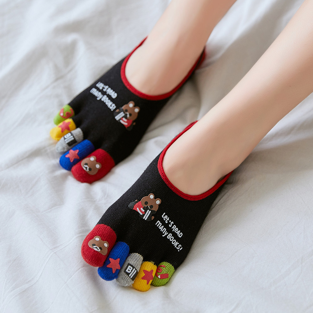 新品五指袜子船袜男女夏季棉袜卡通防臭薄款隐形袜情侣大码分脚趾