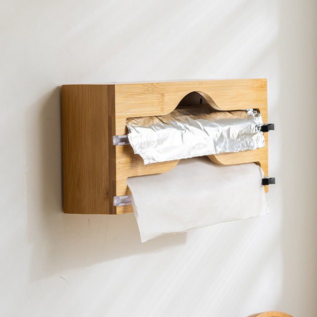 厨房竹木保鲜膜切割器多层多格保鲜膜分切锡箔纸壁挂垃圾袋收纳盒,收纳整理,收纳盘,淘宝优惠券,粉丝福利购,淘宝优惠卷