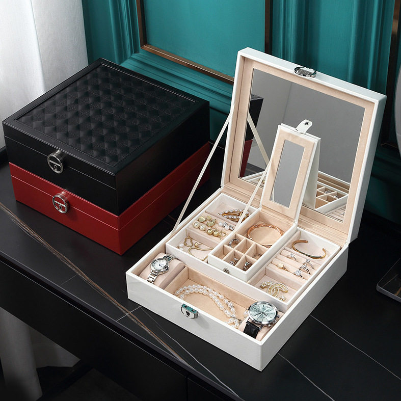 大容量珠宝首饰收纳盒带镜子耳钉耳环项链化妆箱首饰品化妆盒送礼,收纳整理,首饰盒,淘宝优惠券,粉丝福利购,淘宝优惠卷