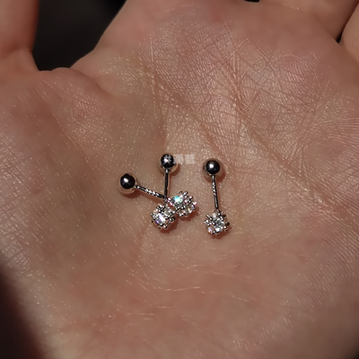 爆闪满钻耳骨钉925纯银针螺丝拧