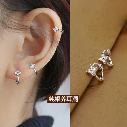 四叶草耳骨环女纯银针2022年新