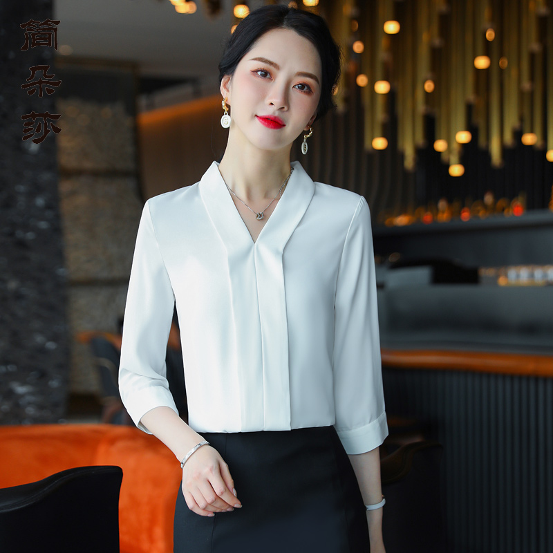 雪纺白衬衫女七分袖百搭衬衣醋酸