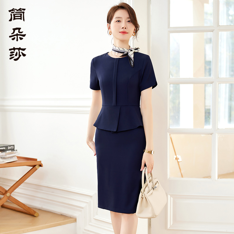 夏天短袖薄款荷叶边连衣裙女工装