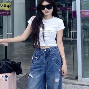 辣妹风上衣 小个子高级感穿搭纯棉印花短袖 t恤女2025夏季 新款 美式