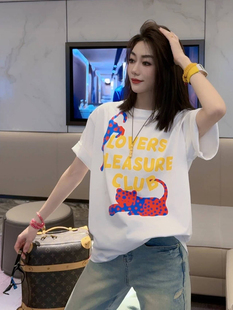 2025新款夏季短袖T恤女中长款oversize宽松慵懒印花上衣女ins潮