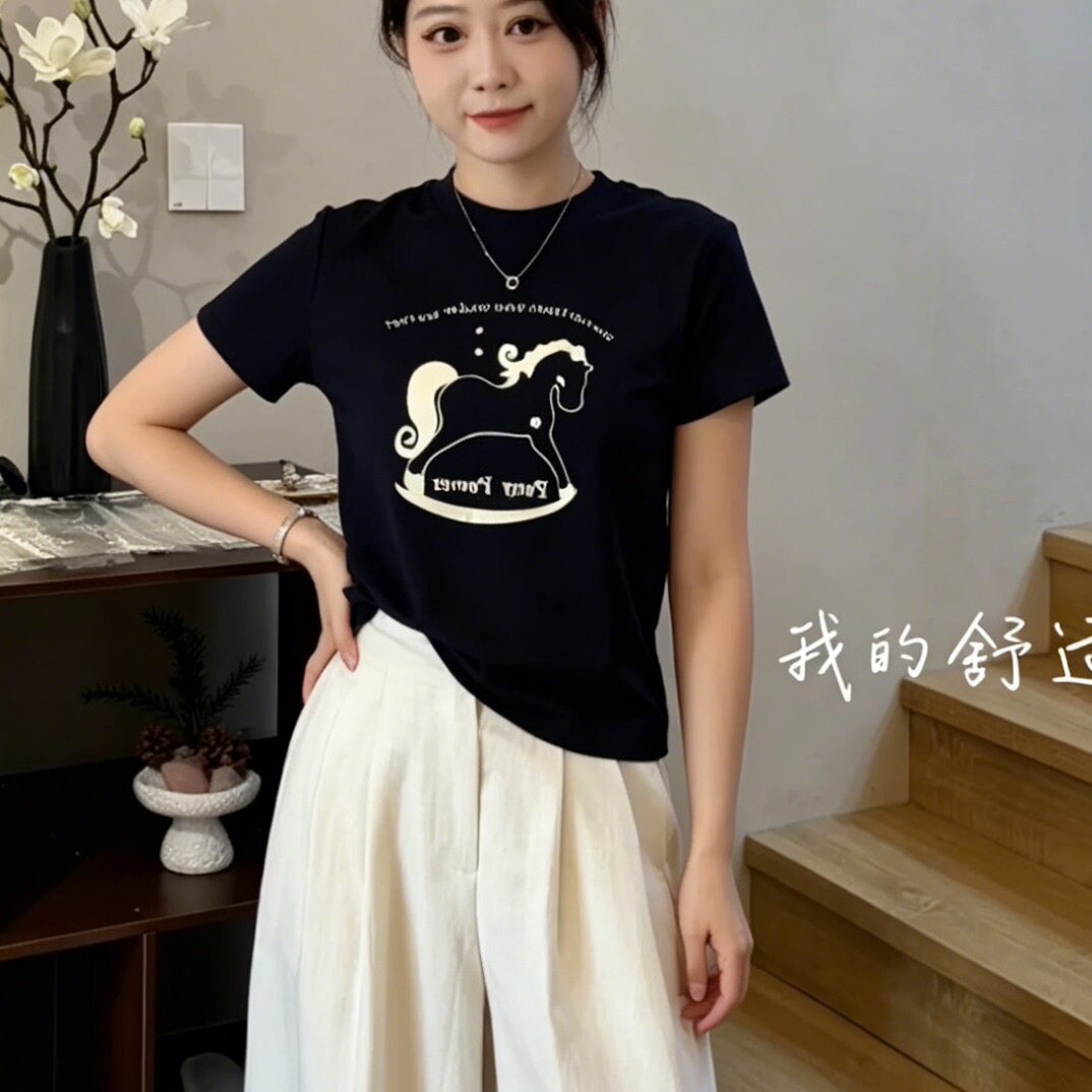 ins潮牌超火爆款纯棉童趣木马印花短袖T恤2026夏季女装百搭上衣