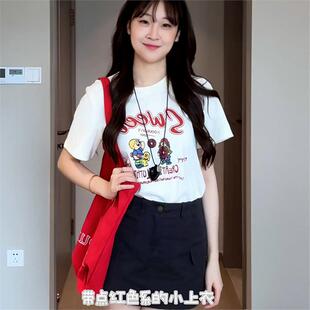 韩系甜美穿搭短袖 高级感卡通印花纯棉百搭上衣 t恤女2025夏季 新款