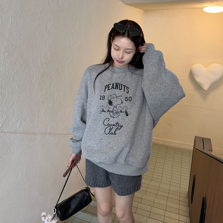 韩版史努比卡通印花圆领长