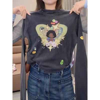 设计感做旧卡通彩色心形印