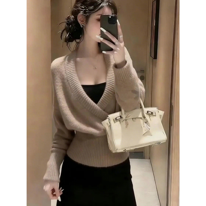 2026春秋新款毛衣女V领大镂空针织T恤复古休闲时髦性感百搭长袖,女装/女士精品,大码内搭,淘宝优惠券,粉丝福利购,淘宝优惠卷