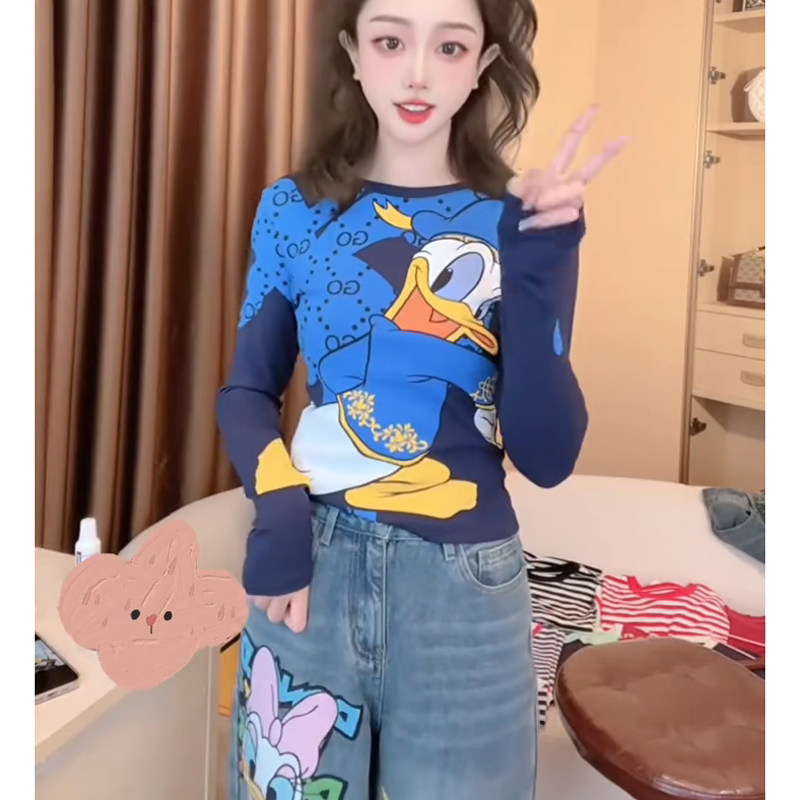 2024秋季新款打底衫圆领鸭子字母印花小众修身洋气显瘦加绒长袖,女装/女士精品,大码内搭,淘宝优惠券,粉丝福利购,淘宝优惠卷