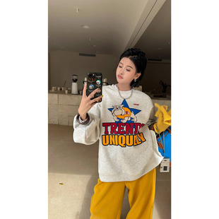 2025秋冬季新款卫衣女卡通五角星字母印花复古休闲百搭加绒长袖