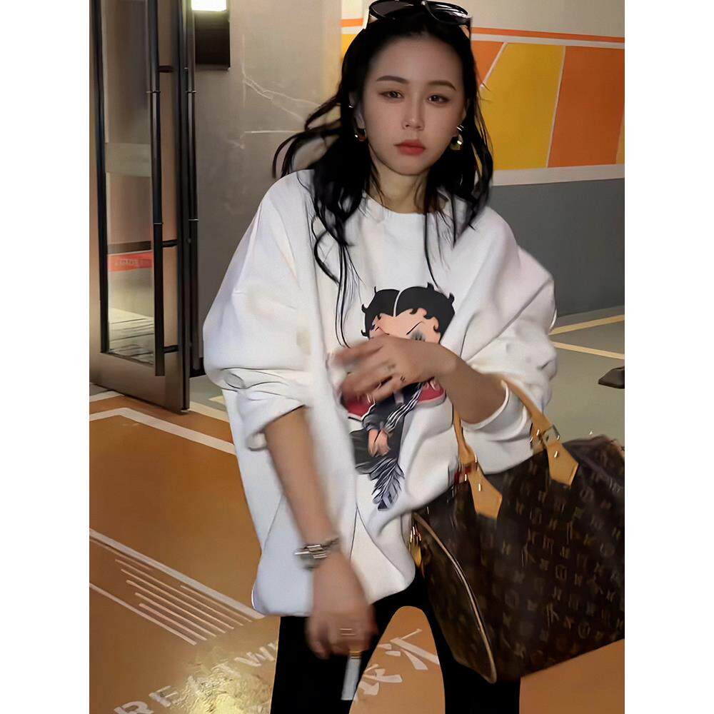 韩国东大门洋气圆领卫衣女装2026年秋季新款贝蒂娃娃印花减龄上衣