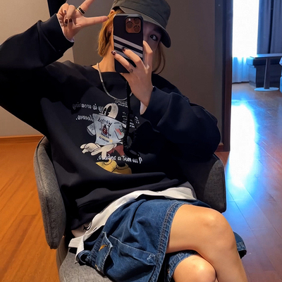 时尚印花慵懒风无帽宽松上