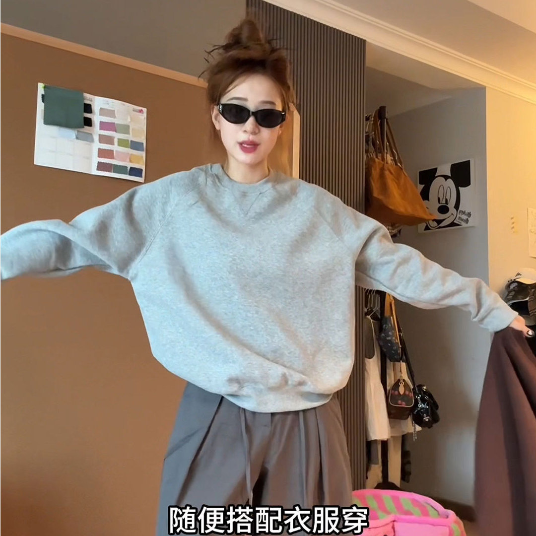 韩系chi灰色圆领卫衣长袖