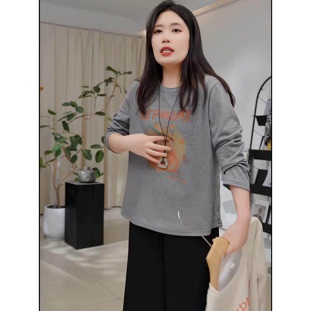 韩系流行入秋穿搭长袖打底衫T恤女2026年新款做旧南瓜印花上衣潮
