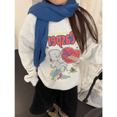 秋冬卫衣女2025圆领爱心卡通字母印花T恤韩系慵懒宽松加绒长袖