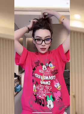 设计感印花ins中长款短袖T恤女