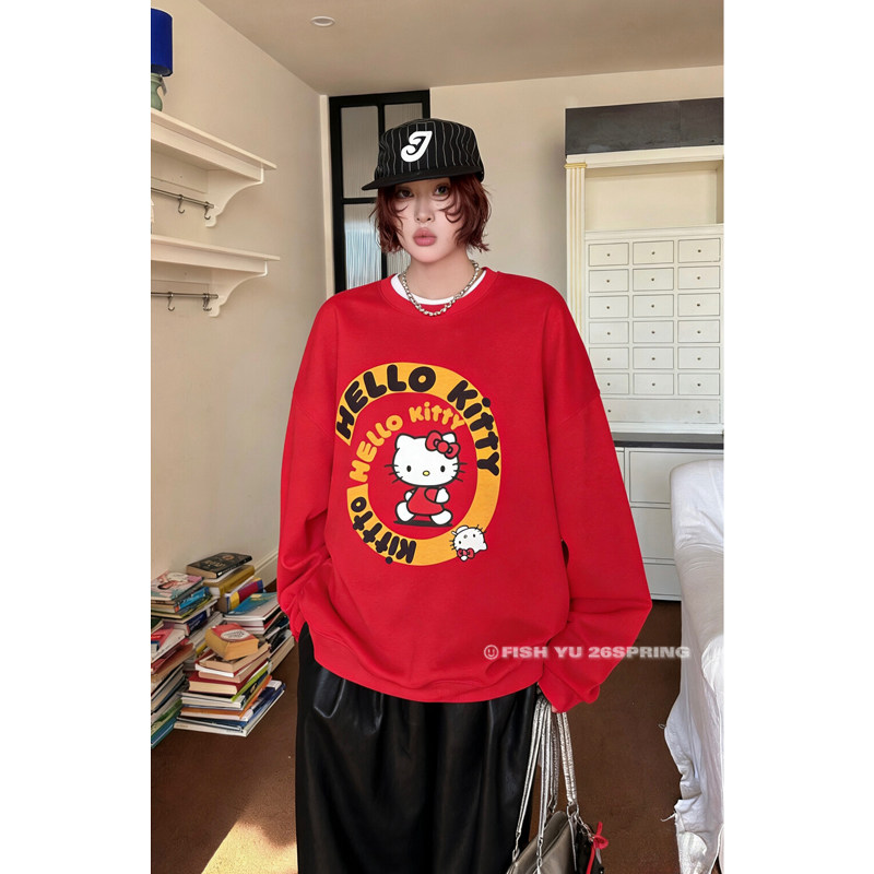 2026春秋新款卫衣女圆圈字母大头猫印花T恤复古休闲减龄情侣长袖,女装/女士精品,大码内搭,淘宝优惠券,粉丝福利购,淘宝优惠卷
