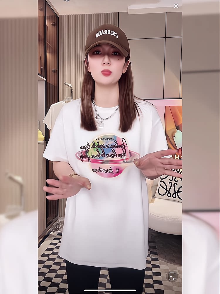 白色复古星球印花短袖t恤女2024新款设计感宽松中长款半袖上衣夏