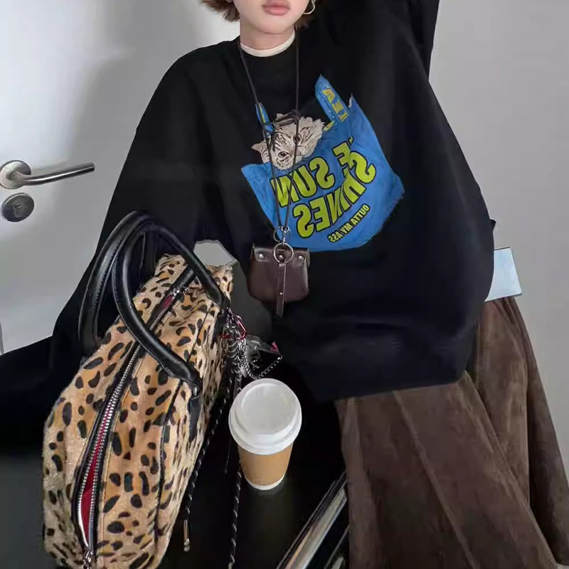 卫衣女秋冬新款圆领2025背包猫咪印花中长款休闲宽松减龄加绒长袖,女装/女士精品,大码内搭,淘宝优惠券,粉丝福利购,淘宝优惠卷