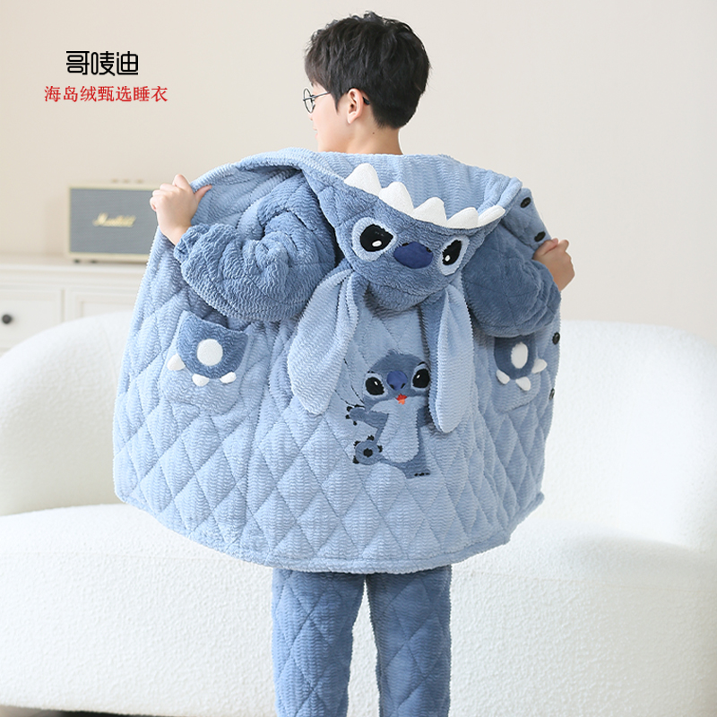 珊瑚绒卡通法兰绒冬儿童睡衣