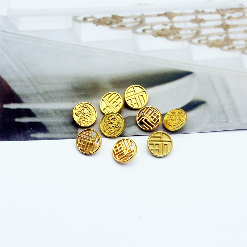 金色国风祥云金属香云纱唐装福字中式衬衫纽扣子好运钱币鎏金高级
