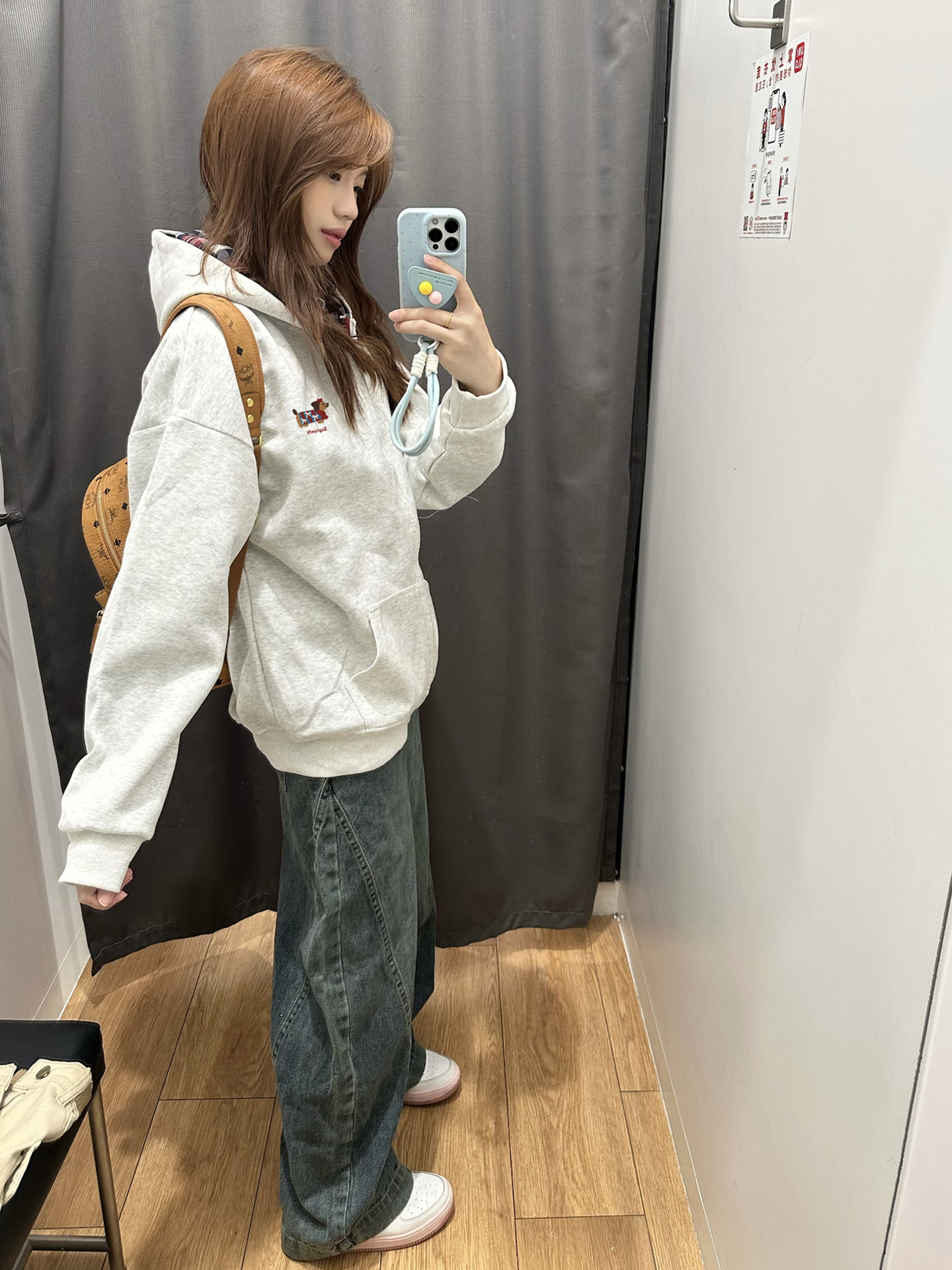 灰色小狗刺绣外套女秋季2025新款宽松慵懒风开衫拉炼格子连帽卫衣