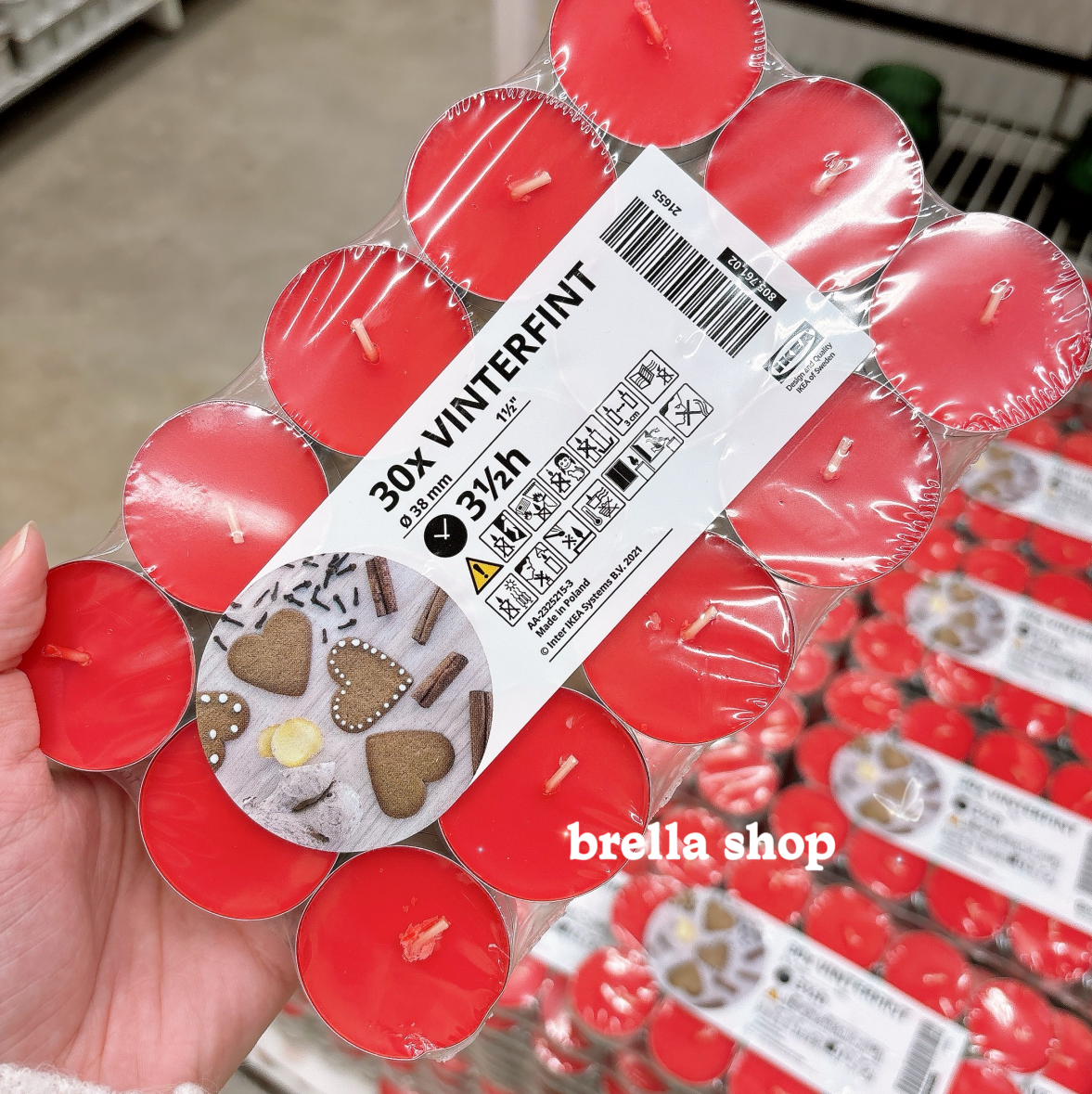 IKEA宜家代购云芬特圣诞香味小圆蜡烛红色绿色节日氛围小烛台30个