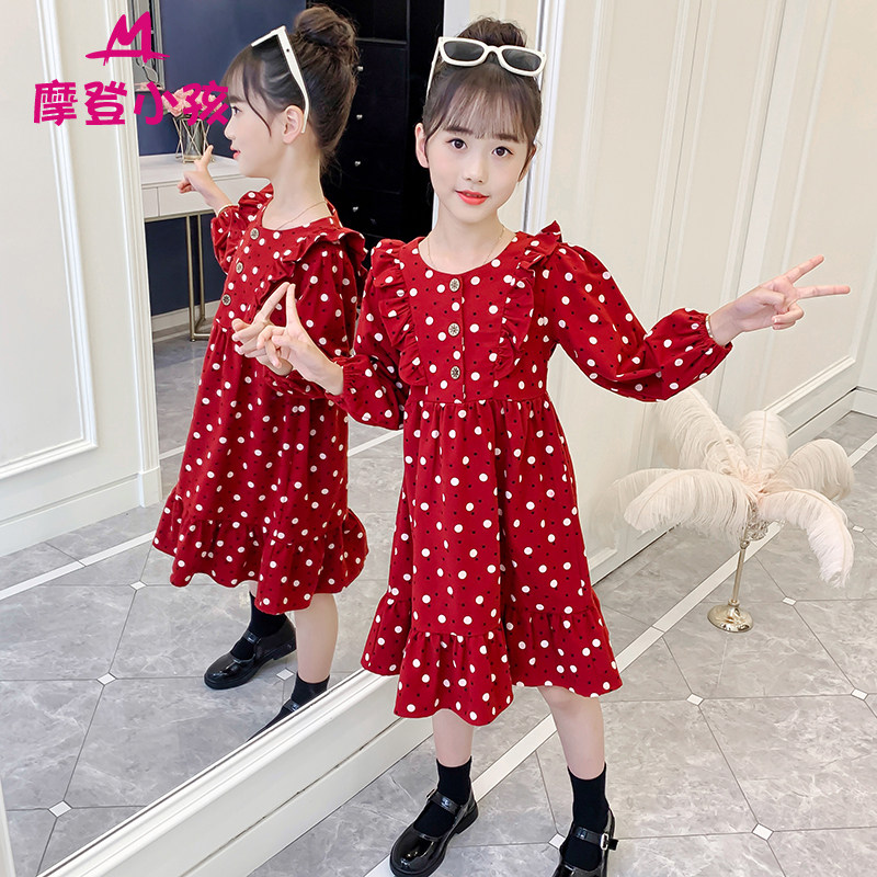 女童连衣裙春装2025新款韩版儿童春秋公主裙子洋气女孩网红波点裙