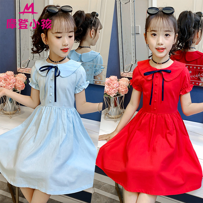 女童连衣裙2026新款夏装儿童裙子棉布裙洋气短袖娃娃领网红公主裙