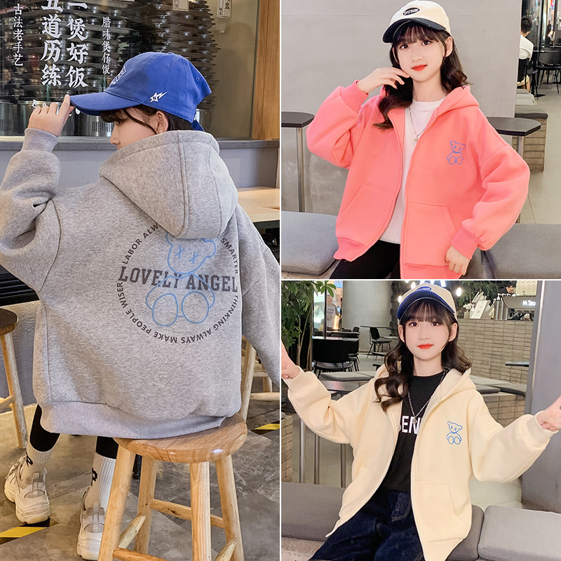 男女童冬装加绒加厚外套2026大卫衣假两件双层羊羔毛保暖中大童潮