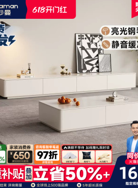 帕沙曼茶几落地电视柜组合白色极简奶油风客厅家用小户型方形新款