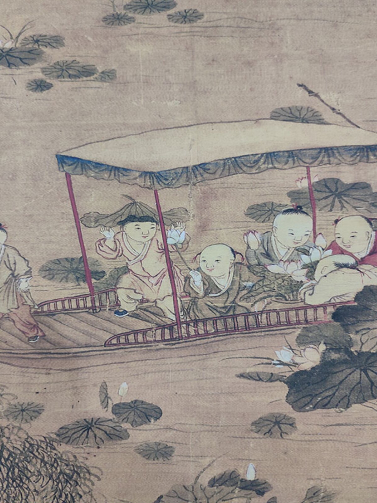 冷枚百子图复古字画横幅国画真迹微喷仿古复制临摹人物手卷装饰画