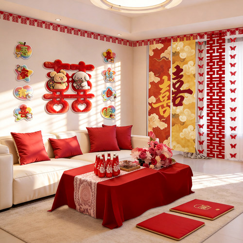 毛绒小狗多巴胺婚房拍照套装装饰