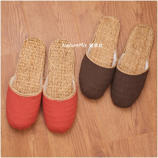 室内徐行草编布面拖鞋手工静音编织藤草竹麻女手编凉鞋透气非遗鞋