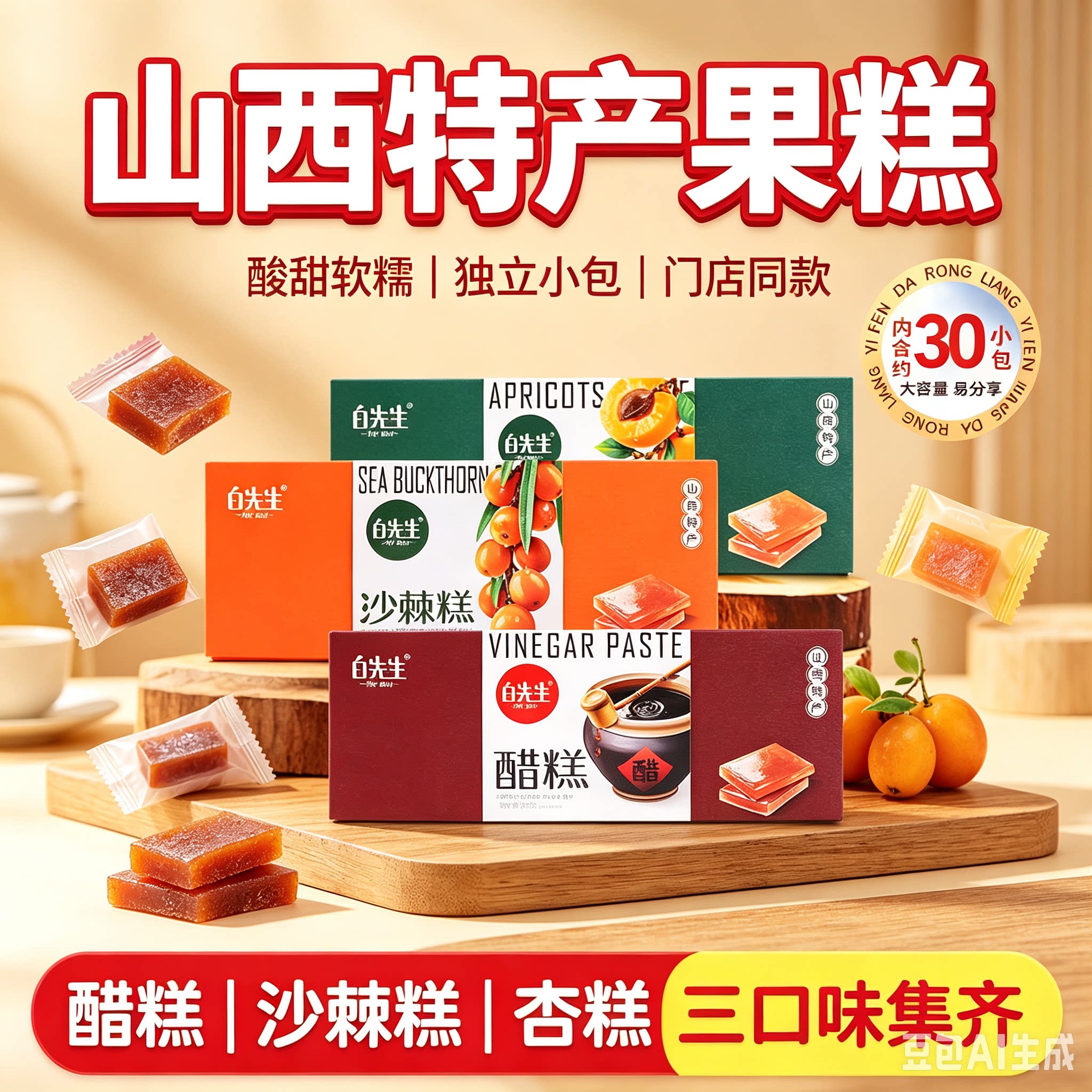山西特产白先生268g沙棘糕醋糕杏糕核桃红枣玉露香梨糕果糕伴手礼