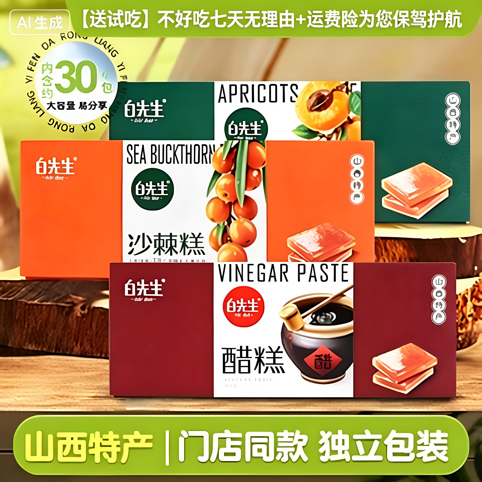山西特产白先生268g沙棘糕醋糕杏糕核桃红枣玉露香梨糕果糕伴手礼
