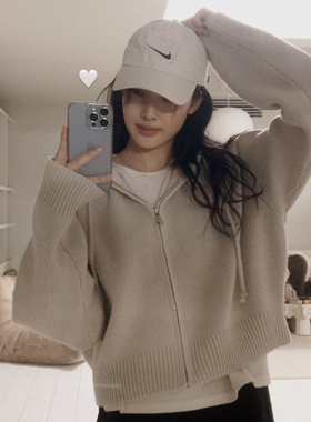 Slowand韩国官网女装代购23早春 韩范简约文艺感连帽拉链针织衫