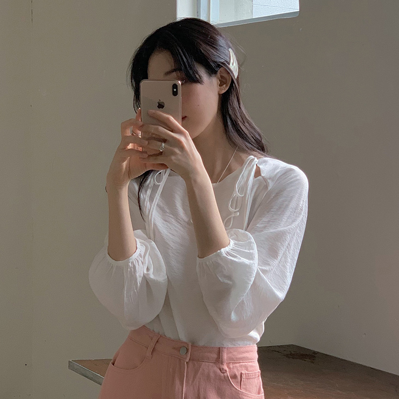 Slowand时尚欧尼镂空系带衬衫