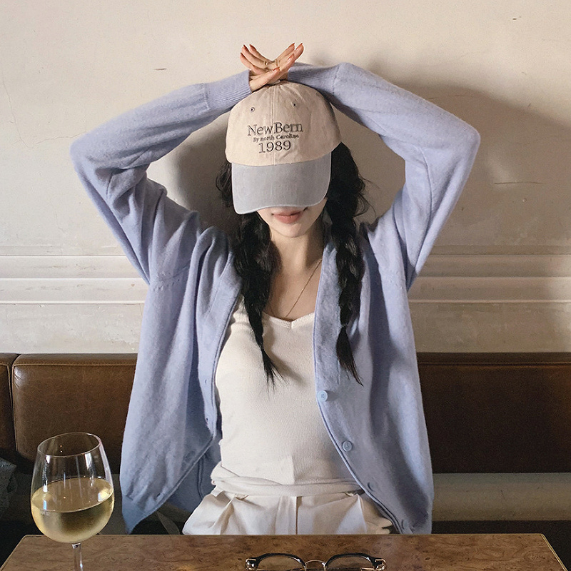 Slowand韩国官网女装代购23春 时尚复古感鸭舌帽字母撞色棒球帽