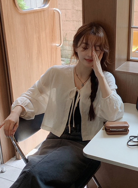 Slowand韩国官网自制女装代购23夏简约清爽舒适百搭系带长袖衬衫