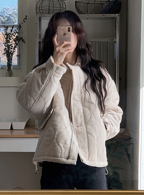 Slowand韩国官网自制女装代购22冬款 简约百搭条绒绗线保暖棉服