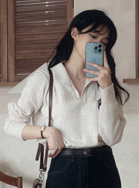 Slowand韩国官网自制女装代购23春 简约优雅竖纹舒适半开领针织衫