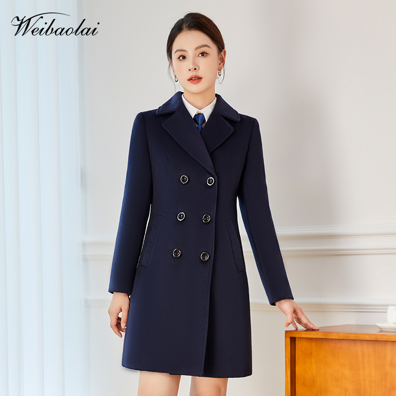 工作服中长款毛呢大衣女秋冬工服